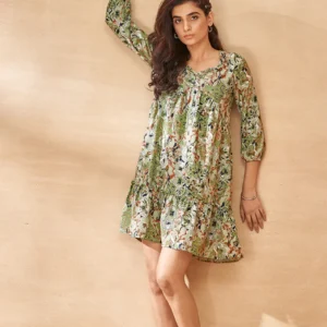 Green Floral V-Neck Mini Dress