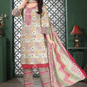 Multicolor Pure Cotton Straight Kurti Set with Pant & Dupatta
