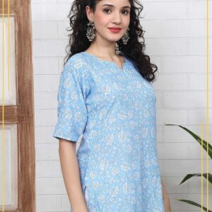 Sky Blue Floral Printed Rayon Top for Women