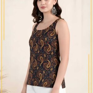 Black Paisley Printed Rayon Sleeveless Top for Women