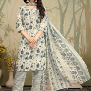 Sage Green Multicolor Pure Cotton Kurti Pant Dupatta Set